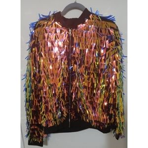 Dazzling Plus Size Sequin Bomber Jacket Size 3X